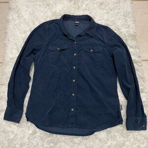 PATAGONIA Womens Size 4 Royal Blue Collared Long Sleeve Button Down